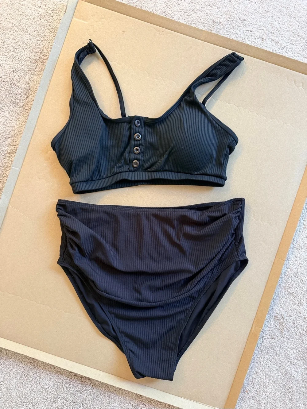 Maternity Black Ribbed Button-Front Bikini Set - Picture 1 of 6